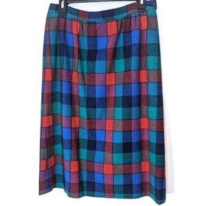 VINTAGE Pendleton Virgin Wool Checkered Plaid Midi Skirt